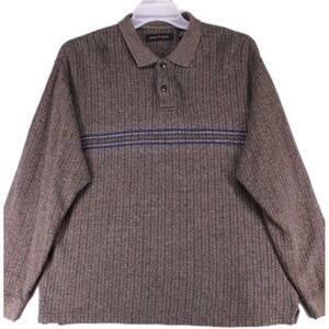 PIERRE CARDIN Men's Brown Striped Long Sleeve Retro Polo Collared Sweater Sz L
